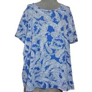 Blue Pasley Print Cotton Blend Tee Size 3X